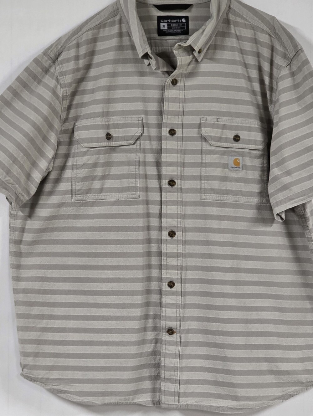 Carhartt Men’s Short-Sleeve Button-Down Striped Shirt, 100% Cotton, Size XL